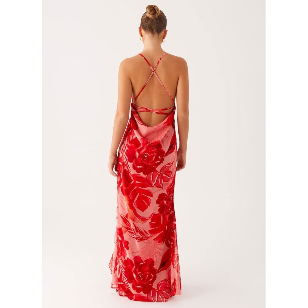 Peppermayo First Class Maxi Dress Sicily Sunsets Red Pink Size 4 New With Tags - Picture 3 of 10